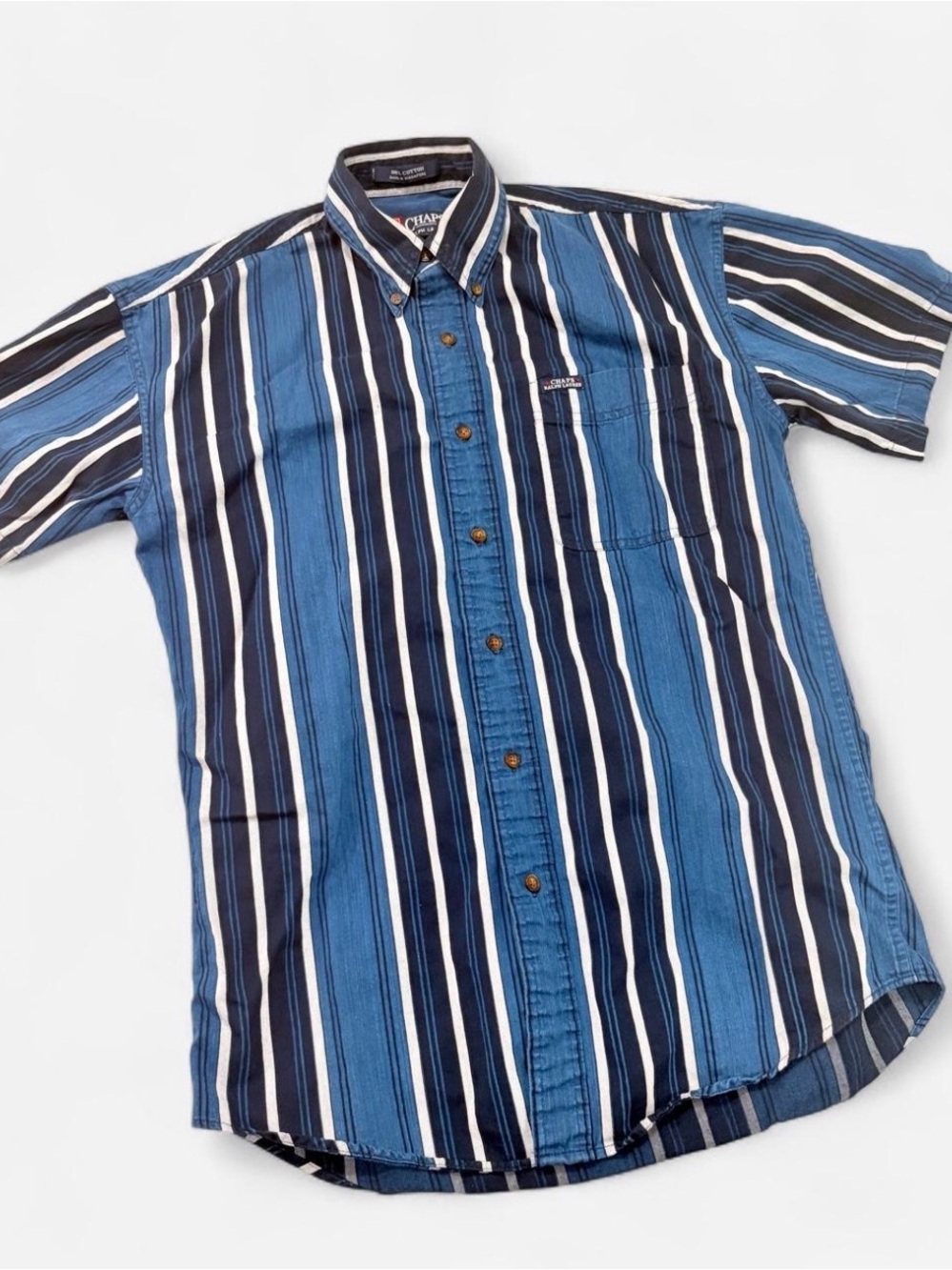 Vintage Chaps Ralph Lauren Blue Navy Striped Cotton Button Down Shirt